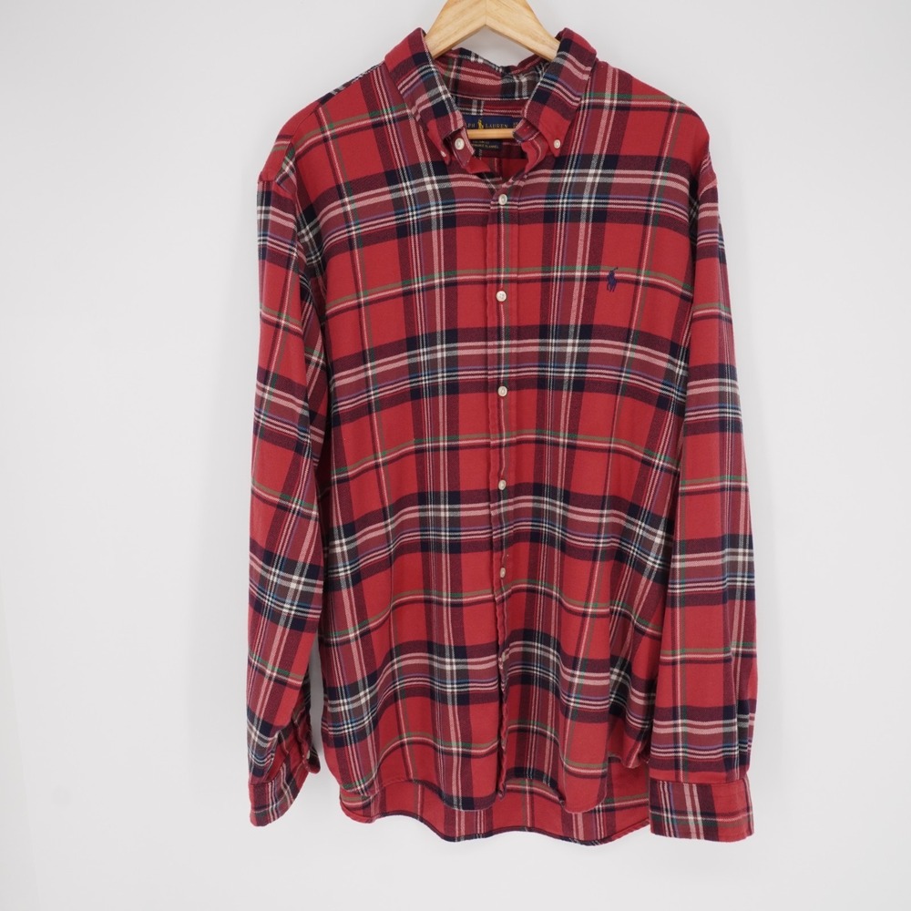 Ralph Lauren Custom Fit Performance Flannel Button Down Shirt XXL Red Heritage
